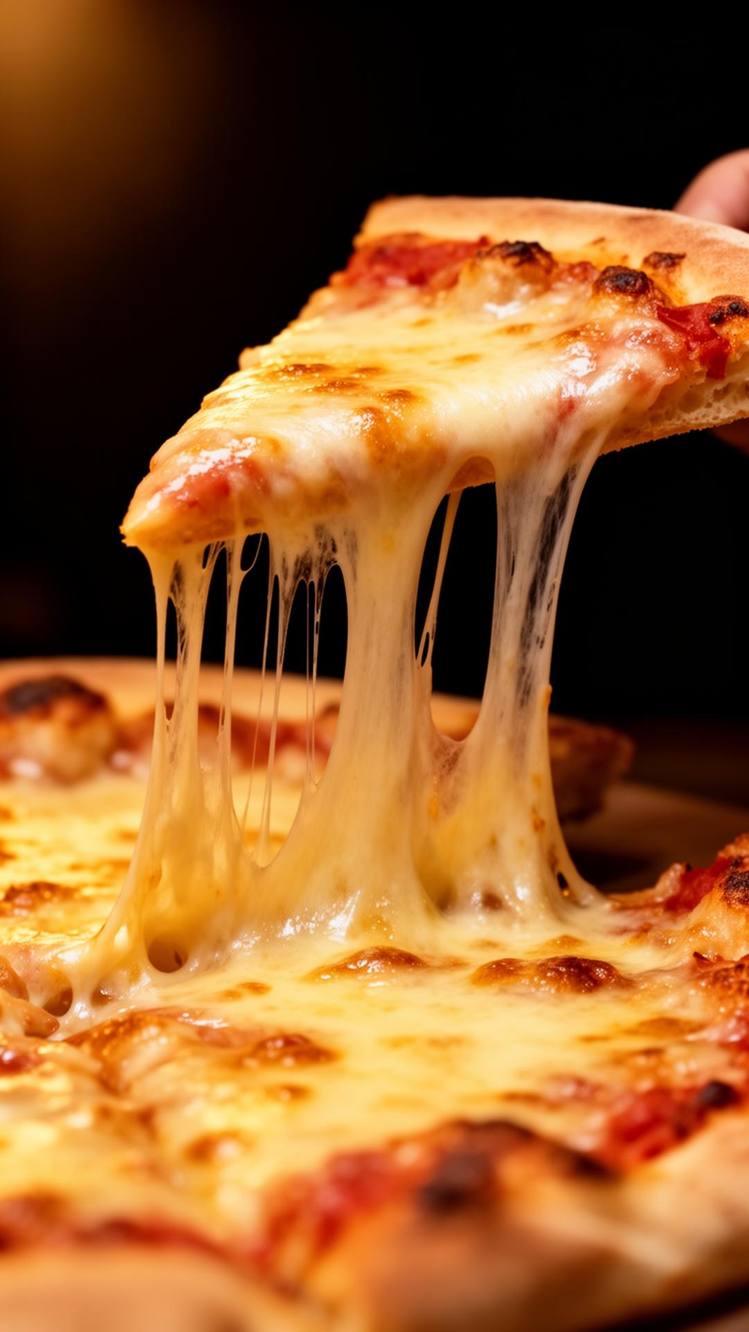 Mozzarella cheese pull from a fresh slice